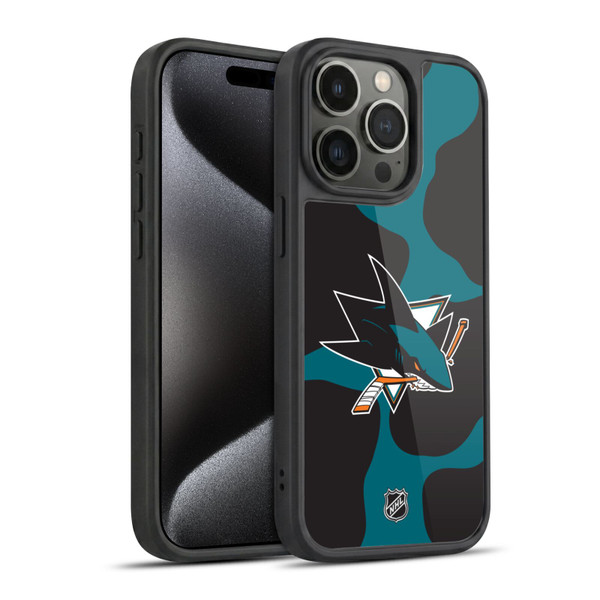 NHL San Jose Sharks Cow Pattern Gel Armour Case For Apple iPhone 15 Pro