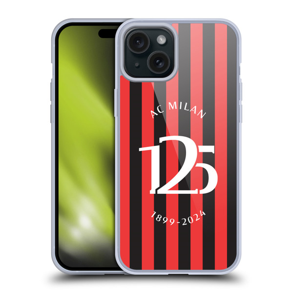 AC Milan 125th Anniversary Red And Black Stripes Soft Gel Case for Apple iPhone 15 Plus