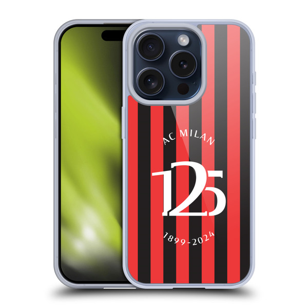 AC Milan 125th Anniversary Red And Black Stripes Soft Gel Case for Apple iPhone 15 Pro