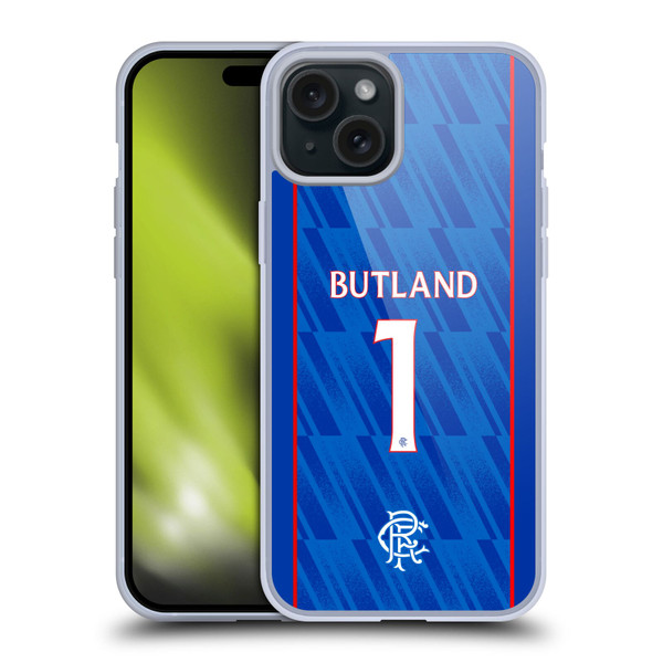Rangers FC 2024/25 Players Home Kit Jack Butland Soft Gel Case for Apple iPhone 15 Plus