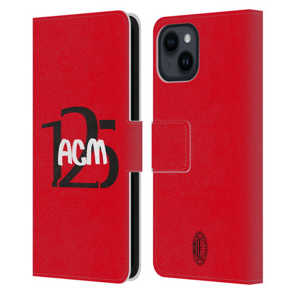 AC Milan 125th Anniversary Typography Leather Book Wallet Case Cover For Apple iPhone 15