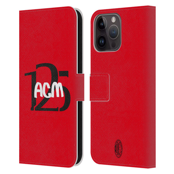 AC Milan 125th Anniversary Typography Leather Book Wallet Case Cover For Apple iPhone 15 Pro Max