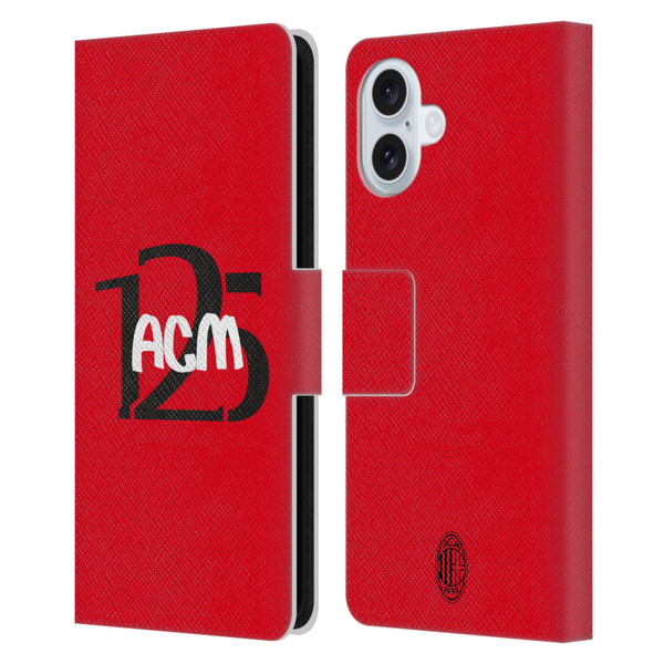 AC Milan 125th Anniversary Typography Leather Book Wallet Case Cover For Apple iPhone 16 Plus