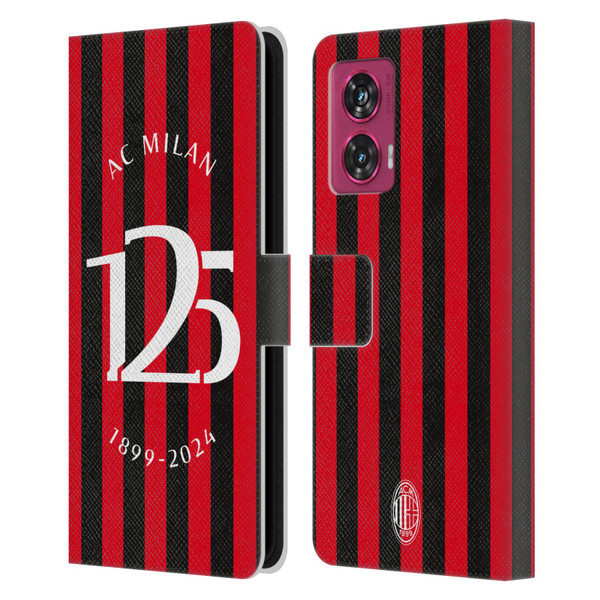 AC Milan 125th Anniversary Red And Black Stripes Leather Book Wallet Case Cover For Motorola Edge 50 Fusion