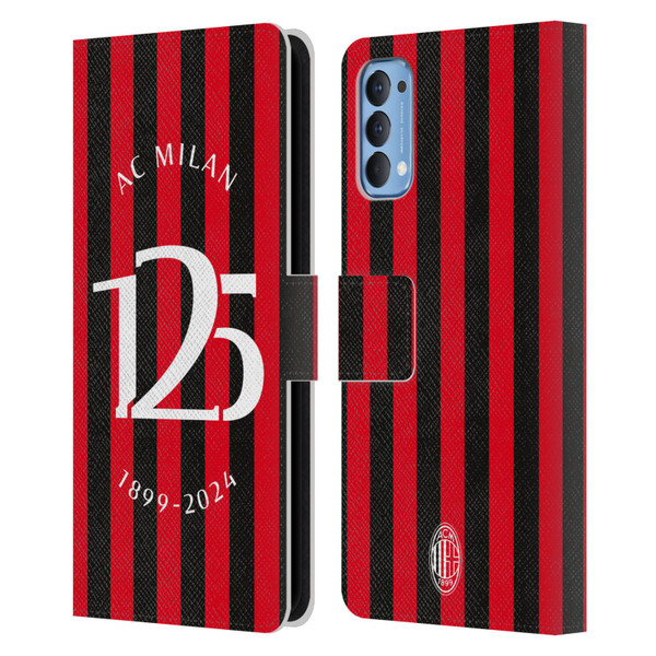 AC Milan 125th Anniversary Red And Black Stripes Leather Book Wallet Case Cover For OPPO Reno 4 5G