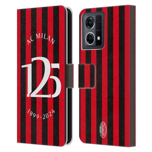 AC Milan 125th Anniversary Red And Black Stripes Leather Book Wallet Case Cover For OPPO Reno8 4G