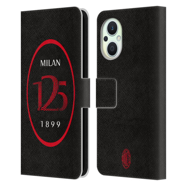 AC Milan 125th Anniversary Black Logo Leather Book Wallet Case Cover For OPPO Reno8 Lite