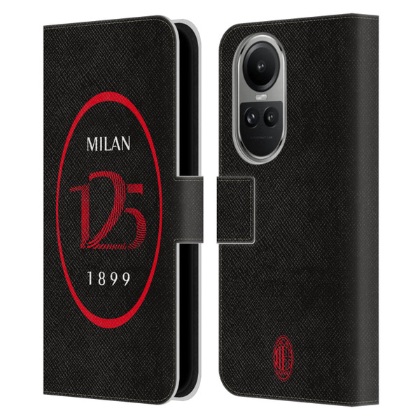 AC Milan 125th Anniversary Black Logo Leather Book Wallet Case Cover For OPPO Reno10 5G / Reno10 Pro 5G