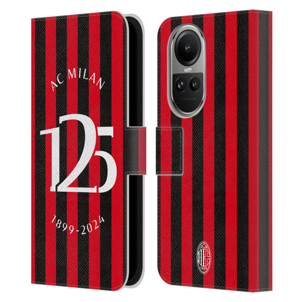 AC Milan 125th Anniversary Red And Black Stripes Leather Book Wallet Case Cover For OPPO Reno10 5G / Reno10 Pro 5G