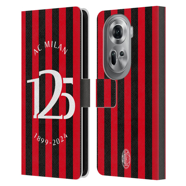 AC Milan 125th Anniversary Red And Black Stripes Leather Book Wallet Case Cover For OPPO Reno11 Pro