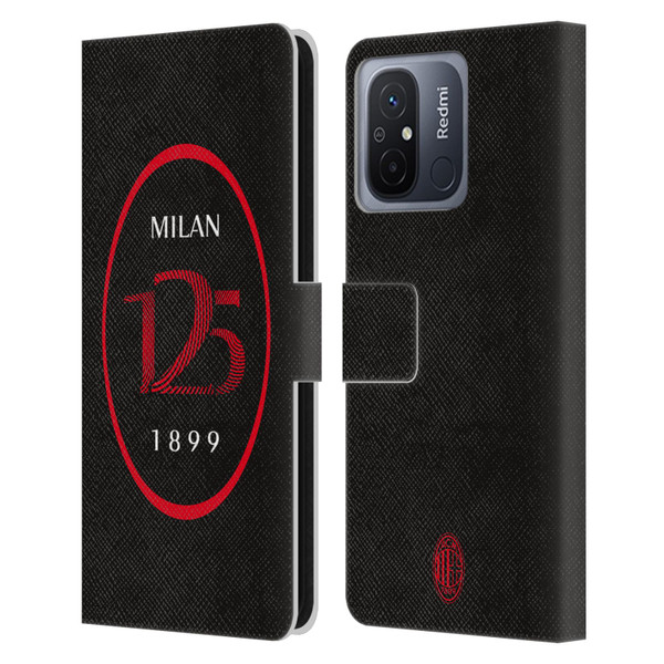 AC Milan 125th Anniversary Black Logo Leather Book Wallet Case Cover For Xiaomi Redmi 12C