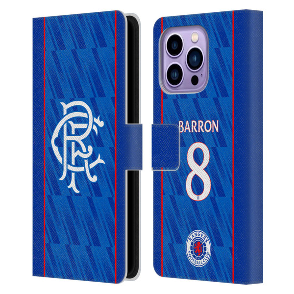 Rangers FC 2024/25 Players Home Kit Connor Barron Leather Book Wallet Case Cover For Apple iPhone 14 Pro Max