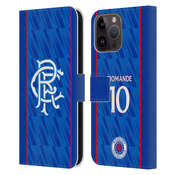 Rangers FC 2024/25 Players Home Kit Mohamed Diomande Leather Book Wallet Case Cover For Apple iPhone 15 Pro Max