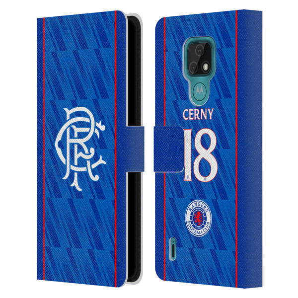 Rangers FC 2024/25 Players Home Kit Cerný Leather Book Wallet Case Cover For Motorola Moto E7