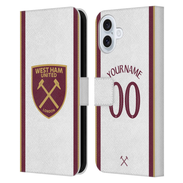 Custom Customised Personalised West Ham United FC 2024/25 Kit Third Leather Book Wallet Case Cover For Apple iPhone 16 Plus