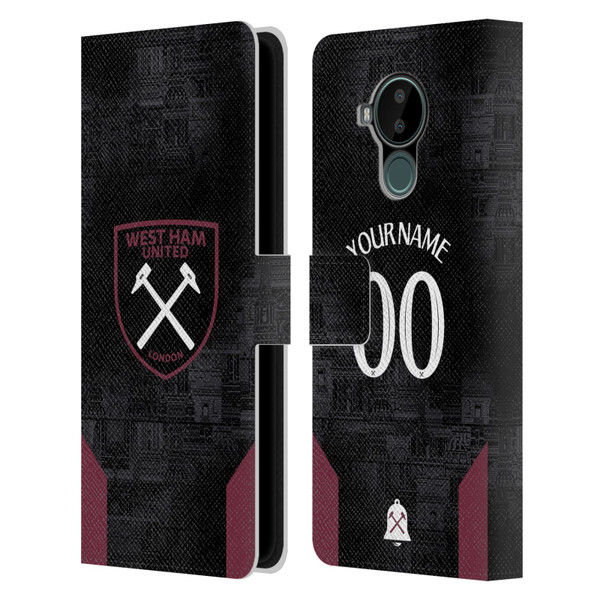 Custom Customised Personalised West Ham United FC 2024/25 Kit Away Leather Book Wallet Case Cover For Nokia C30