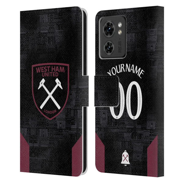 Custom Customised Personalised West Ham United FC 2024/25 Kit Away Leather Book Wallet Case Cover For Motorola Moto Edge 40/Edge (2023)