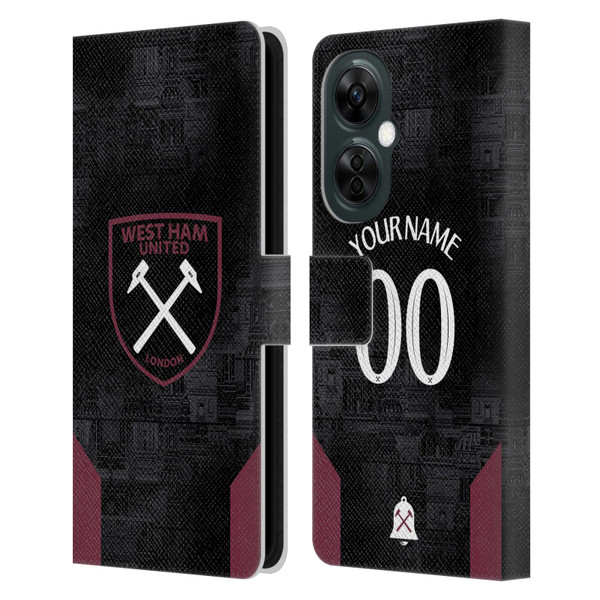 Custom Customised Personalised West Ham United FC 2024/25 Kit Away Leather Book Wallet Case Cover For OnePlus Nord N30