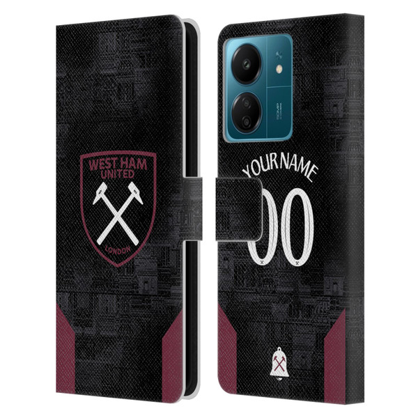 Custom Customised Personalised West Ham United FC 2024/25 Kit Away Leather Book Wallet Case Cover For Xiaomi Redmi 13C 4G