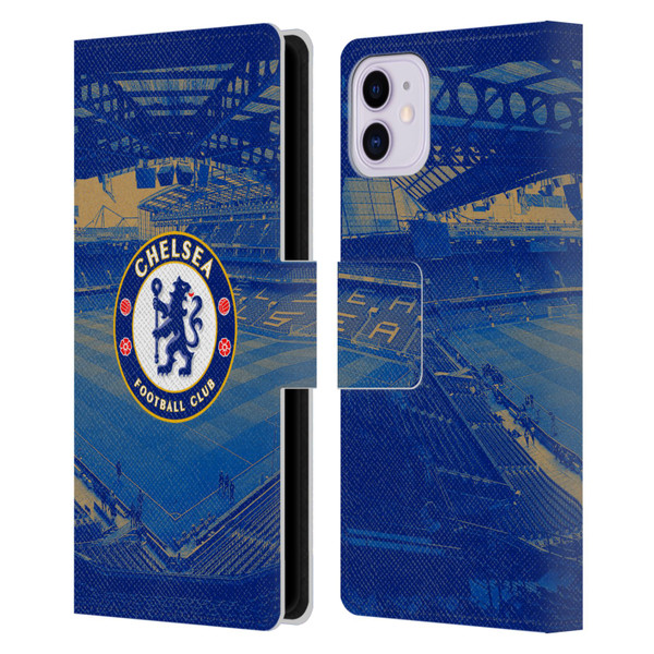 Chelsea Football Club Retro Kit and Stadium Stamford Bridge Leather Book Wallet Case Cover For Apple iPhone 11