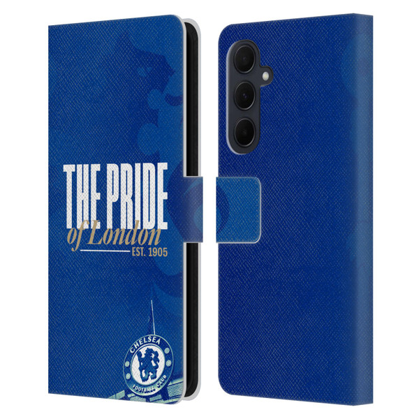 Chelsea Football Club Retro Kit and Stadium Pride Of London Leather Book Wallet Case Cover For Samsung Galaxy A35 5G Chelsea Football Club Retro Kit and Stadium Pride Of London Leather Book Wallet Case Cover For Samsung Galaxy A35 5G