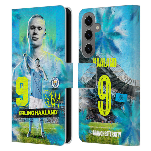 Manchester City Man City FC 2023/24 First Team Erling Haaland Leather Book Wallet Case Cover For Samsung Galaxy S25