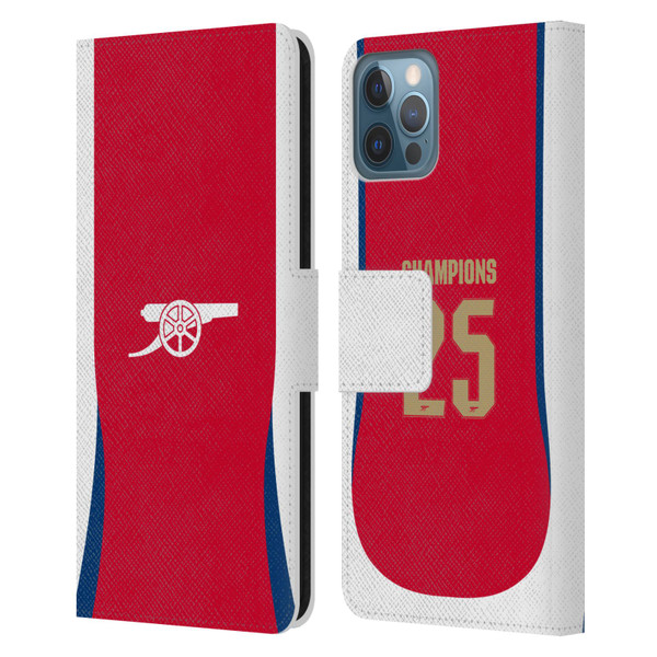 Arsenal FC 2025 Women's Champions Home Leather Book Wallet Case Cover For Apple iPhone 12 / iPhone 12 Pro