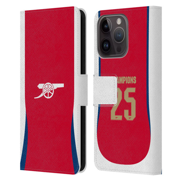 Arsenal FC 2025 Women's Champions Home Leather Book Wallet Case Cover For Apple iPhone 15 Pro