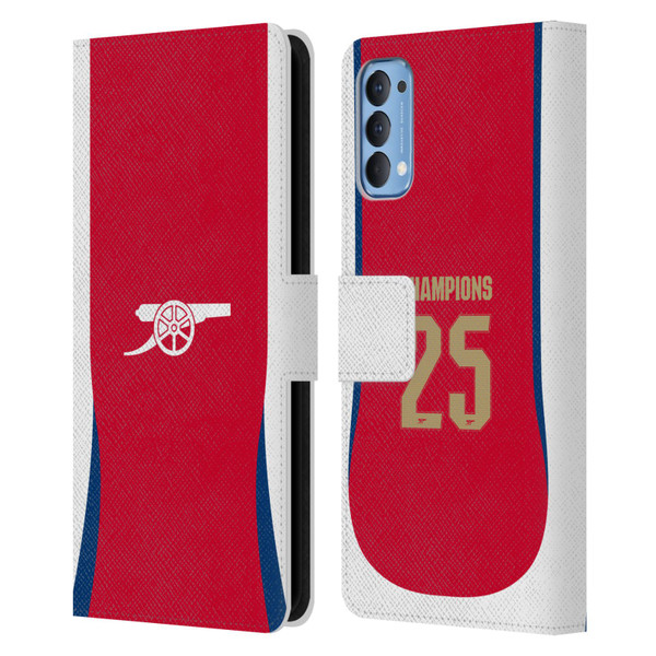 Arsenal FC 2025 Women's Champions Home Leather Book Wallet Case Cover For OPPO Reno 4 5G