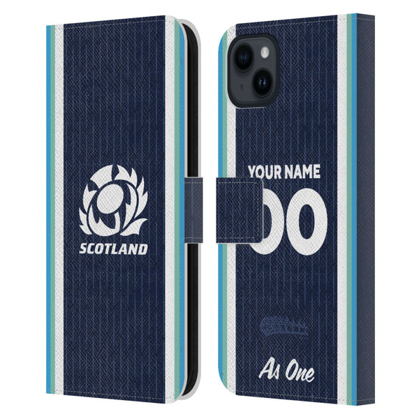Custom Customised Personalised Scotland Rugby 2024/25 Kit Home Leather Book Wallet Case Cover For Apple iPhone 15 Plus