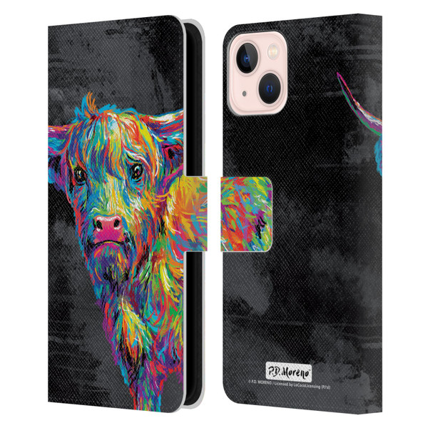 P.D. Moreno Animals II Reuben The Highland Cow Leather Book Wallet Case Cover For Apple iPhone 13