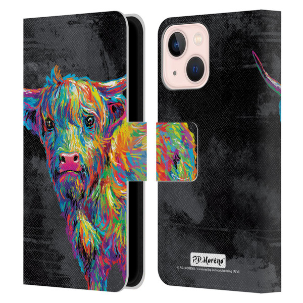 P.D. Moreno Animals II Reuben The Highland Cow Leather Book Wallet Case Cover For Apple iPhone 13 Mini