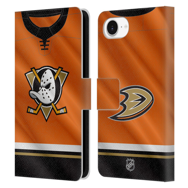 NHL Anaheim Ducks Jersey Leather Book Wallet Case Cover For Apple iPhone 16e / Apple iPhone 17e
