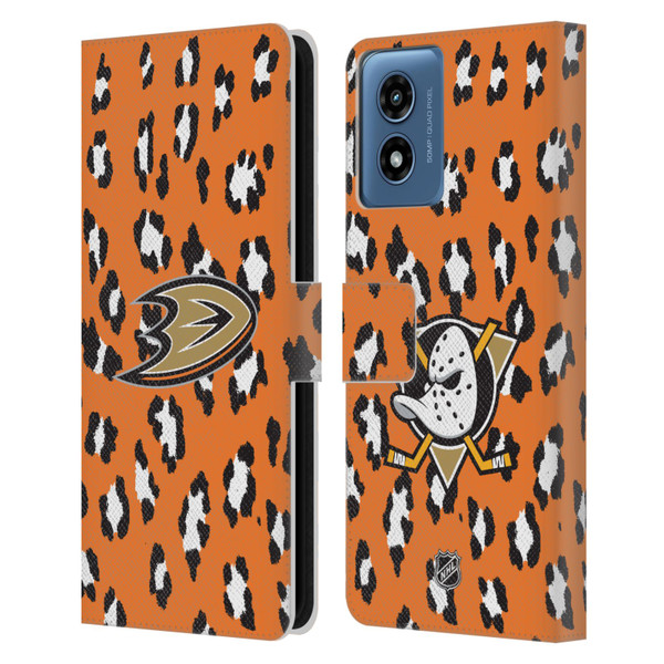 NHL Anaheim Ducks Leopard Patten Leather Book Wallet Case Cover For Motorola Moto G Play (2024)