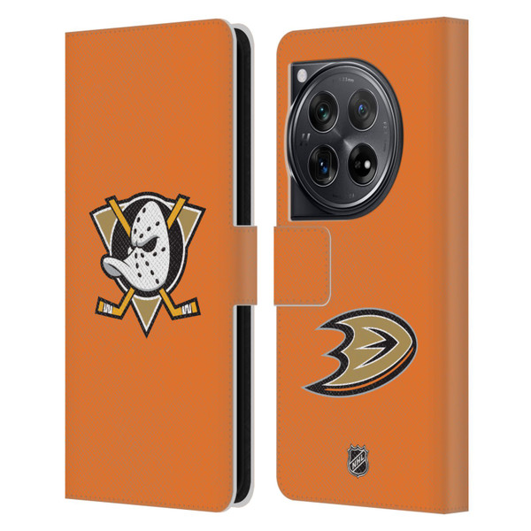 NHL Anaheim Ducks Plain Leather Book Wallet Case Cover For OnePlus 12