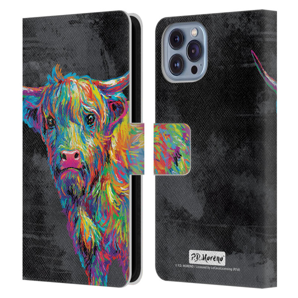 P.D. Moreno Animals II Reuben The Highland Cow Leather Book Wallet Case Cover For Apple iPhone 14