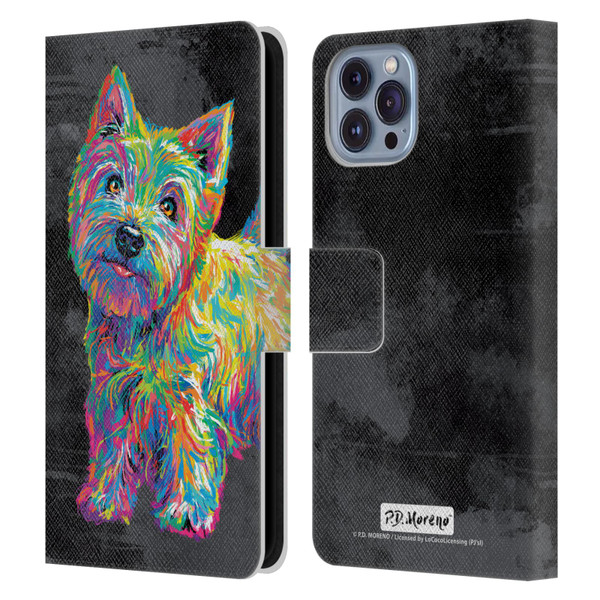 P.D. Moreno Animals II Marvin The Westie Dog Leather Book Wallet Case Cover For Apple iPhone 14