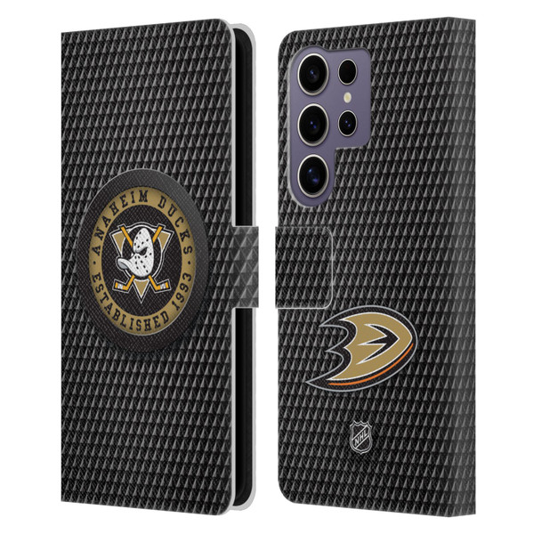 NHL Anaheim Ducks Puck Texture Leather Book Wallet Case Cover For Samsung Galaxy S25 Ultra