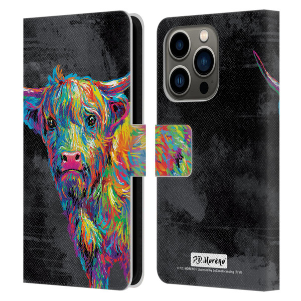 P.D. Moreno Animals II Reuben The Highland Cow Leather Book Wallet Case Cover For Apple iPhone 14 Pro