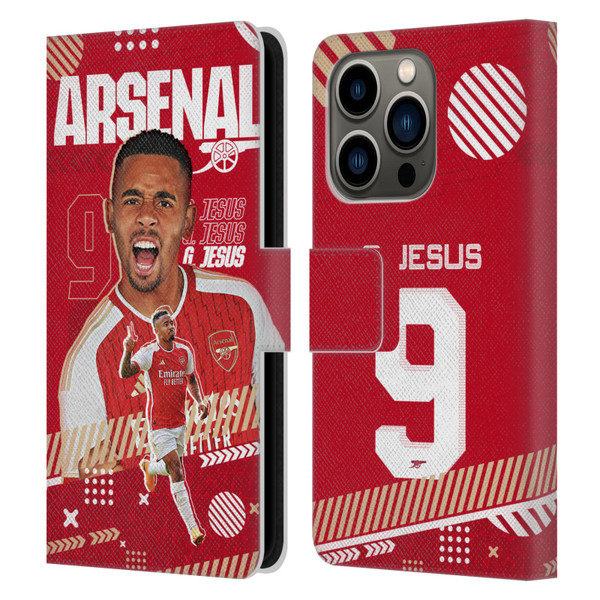 Arsenal FC 2023/24 First Team Gabriel Jesus Leather Book Wallet Case Cover For Apple iPhone 14 Pro