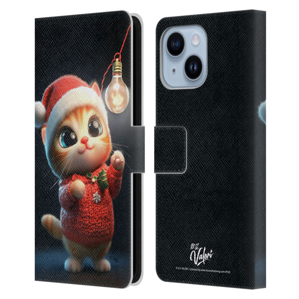 D.S. Valori Kitty And Puppy Kitty Christmas Light Leather Book Wallet Case Cover For Apple iPhone 14 Plus