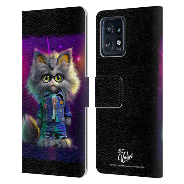 D.S. Valori Kitty And Puppy Kitty In Jeans Leather Book Wallet Case Cover For Motorola Moto Edge 40 Pro/Plus 2023