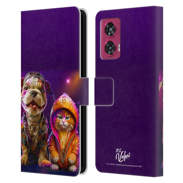 D.S. Valori Kitty And Puppy Hip Hop Pals Leather Book Wallet Case Cover For Motorola Edge 50 Fusion