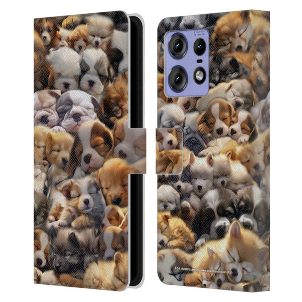 D.S. Valori Kitty And Puppy Puppy Dreams Leather Book Wallet Case Cover For Motorola Edge 50 Pro