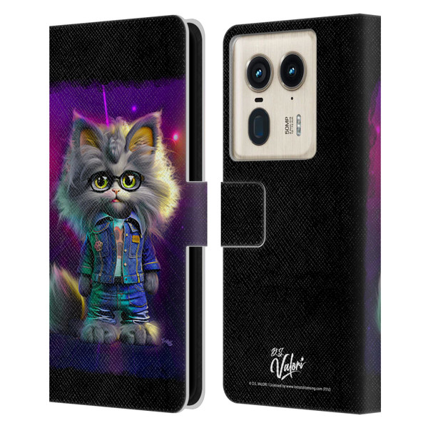 D.S. Valori Kitty And Puppy Kitty In Jeans Leather Book Wallet Case Cover For Motorola Edge 50 Ultra/X50 Ultra