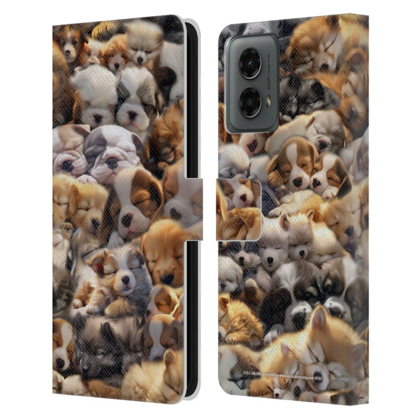 D.S. Valori Kitty And Puppy Puppy Dreams Leather Book Wallet Case Cover For Motorola Moto G (2024)