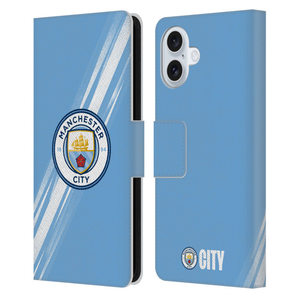 Manchester City Man City FC 2025/26 Badge Kit Home Leather Book Wallet Case Cover For Apple iPhone 16 Plus