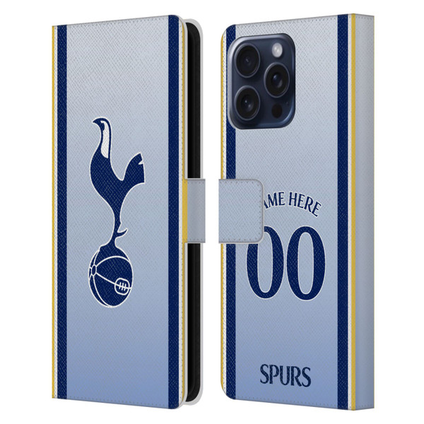 Custom Customised Personalised Tottenham Hotspur F.C. 2024/25 Badge Kit Away Leather Book Wallet Case Cover For Apple iPhone 16 Pro Max