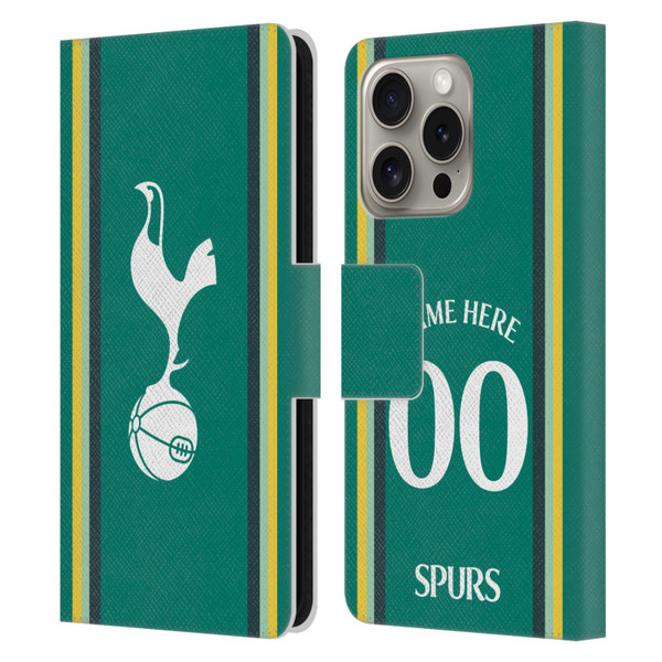 Custom Customised Personalised Tottenham Hotspur F.C. 2024/25 Badge Kit Third Leather Book Wallet Case Cover For Apple iPhone 16 Pro