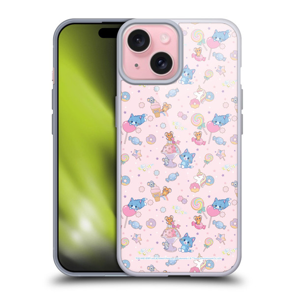 Tom and Jerry Gokko Graphics Sweets Pattern Soft Gel Case for Apple iPhone 15